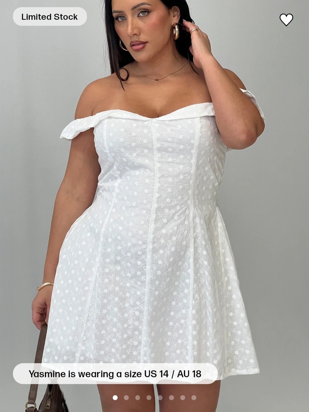 Princess Polly NWT Rosebud Broderie Off The Shoulder Mini Dress White Curve